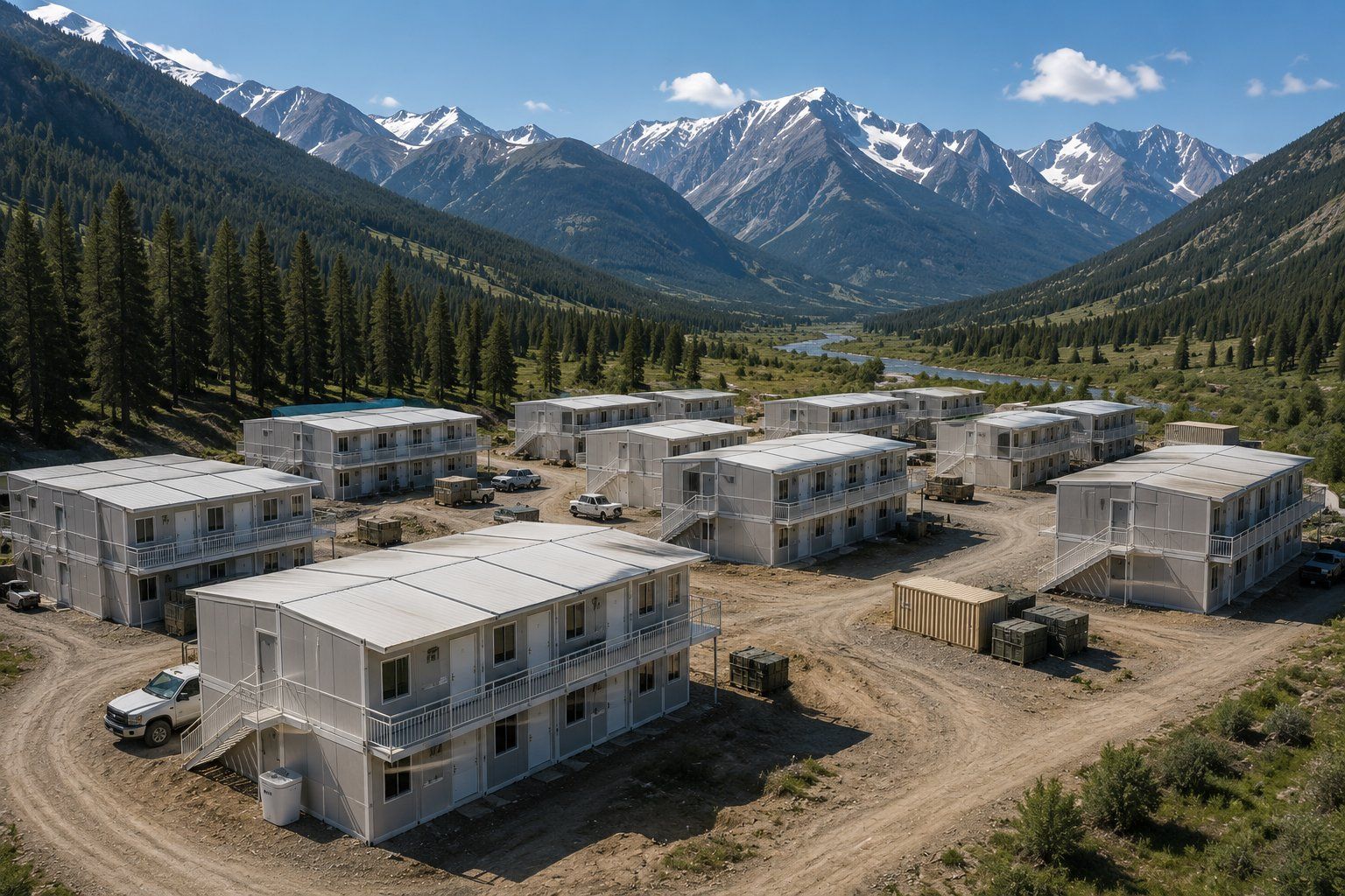 A modular housing development served by ROKiT ZERO 5 in a remote valley